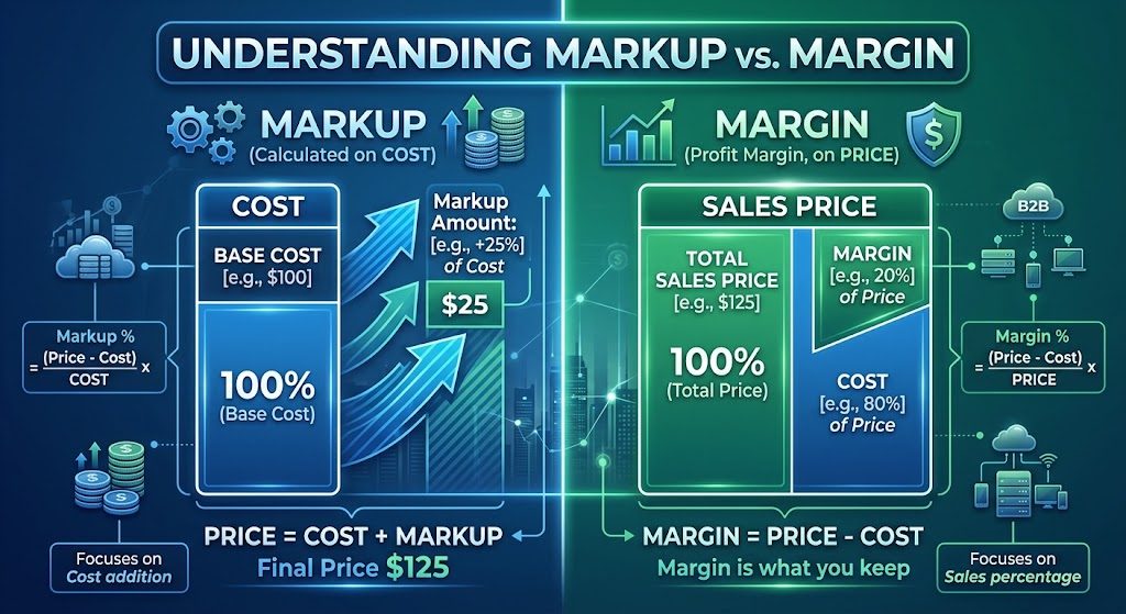 Infographic showing the mathematical difference between retail markup and profit margin