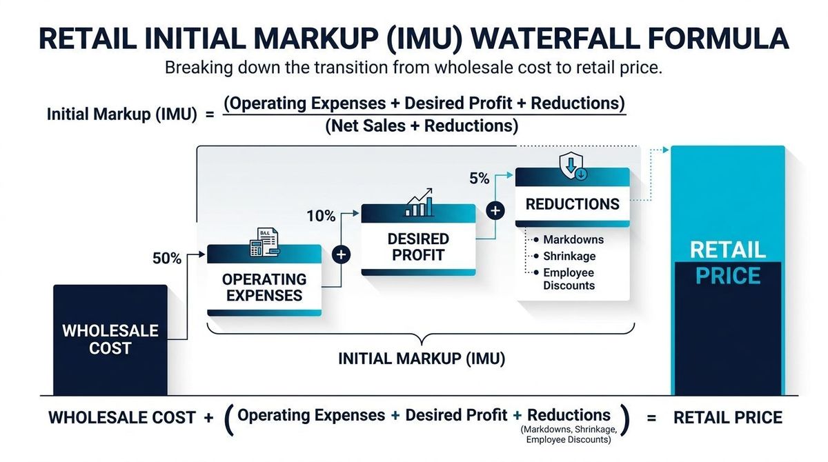 Merchandising math diagram breaking down retail IMU components and reduction waterfalls
